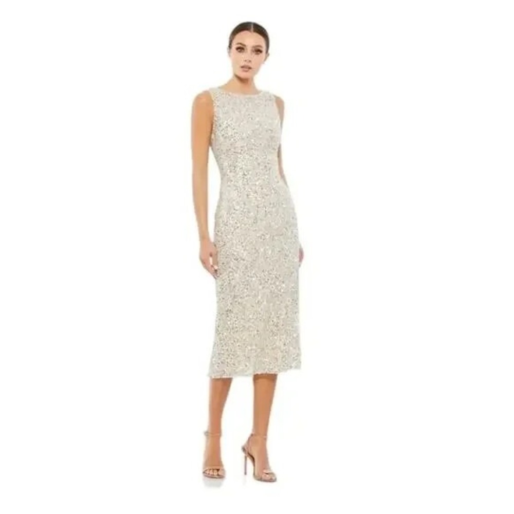 NWT MAC DUGGAL 5526  Silver Nude Sleeveless Sequin Midi Dress Sz 10 Retail $398
